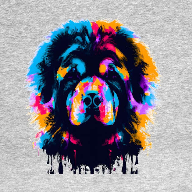 Fluffy Tibetan Mastiff Dog Colorful Ink Drip Art by Furrban